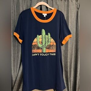 LuLaRoe Liv Ringer Cactus Tee Navy and Orange T-Shirt New